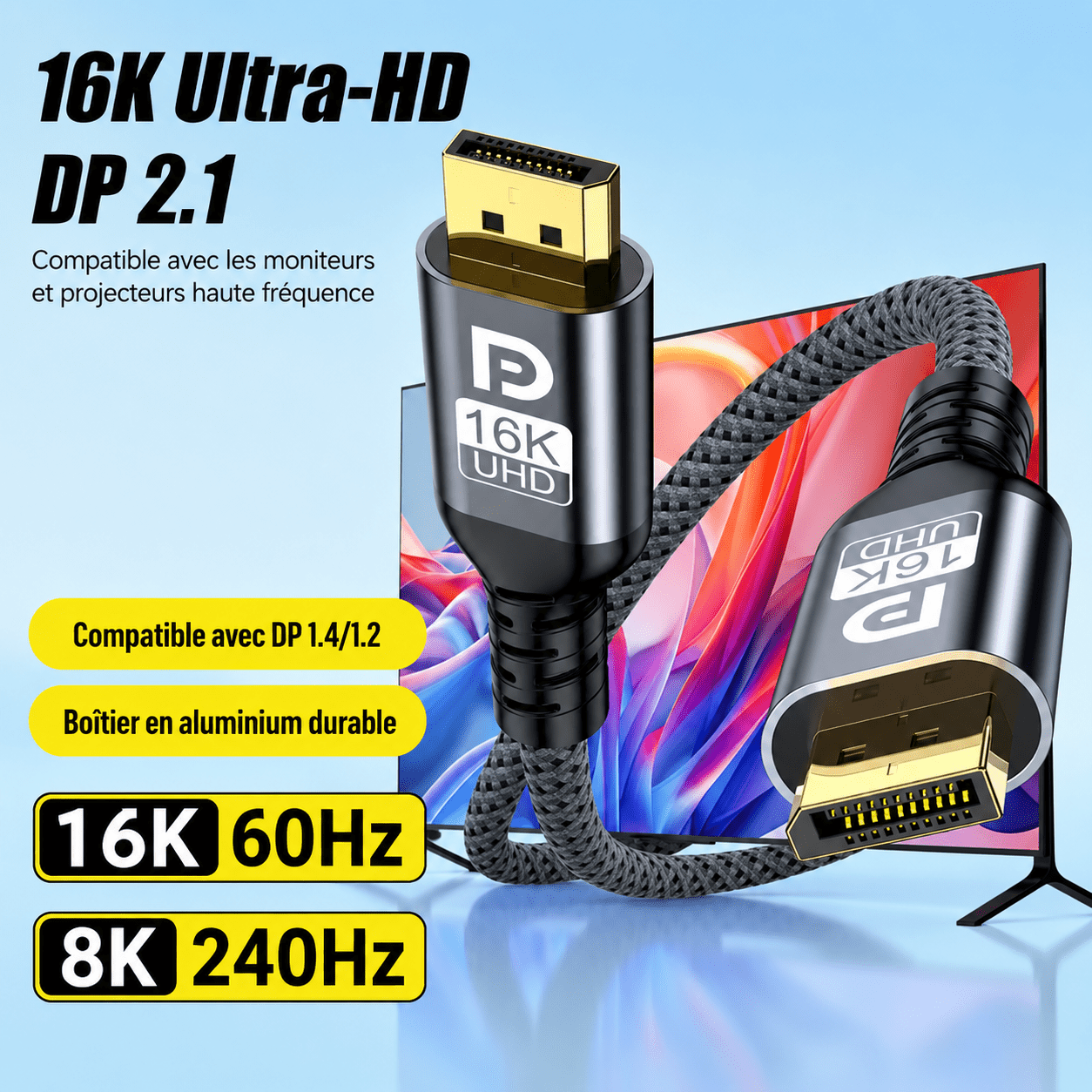 Câble DisplayPort 2.1 – Ultra Haute Vitesse